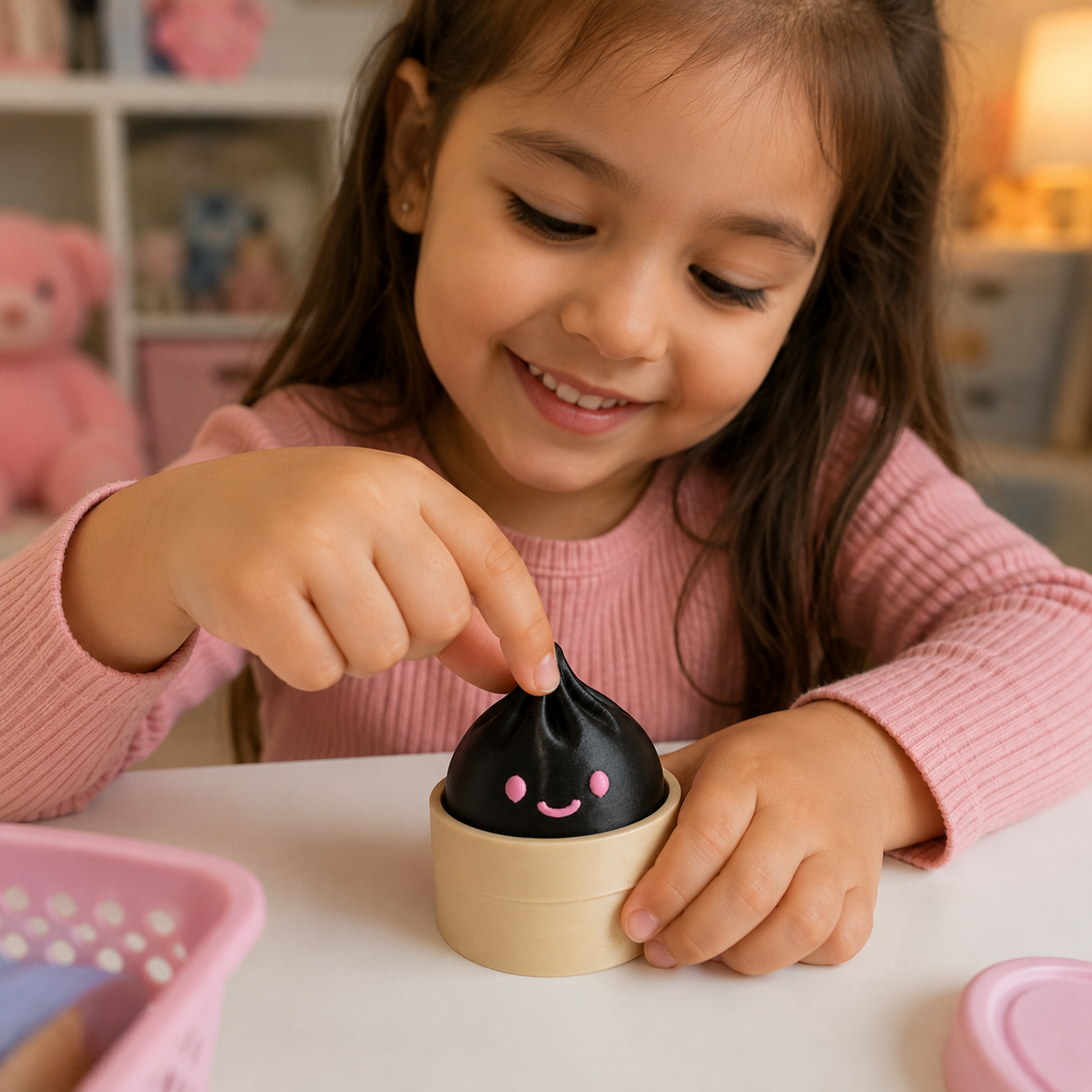 Black & Pink Dumpling Clicker – 3D Printed Fidget Toy
