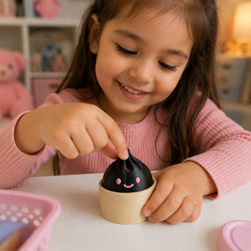 Black & Pink Dumpling Clicker – 3D Printed Fidget Toy